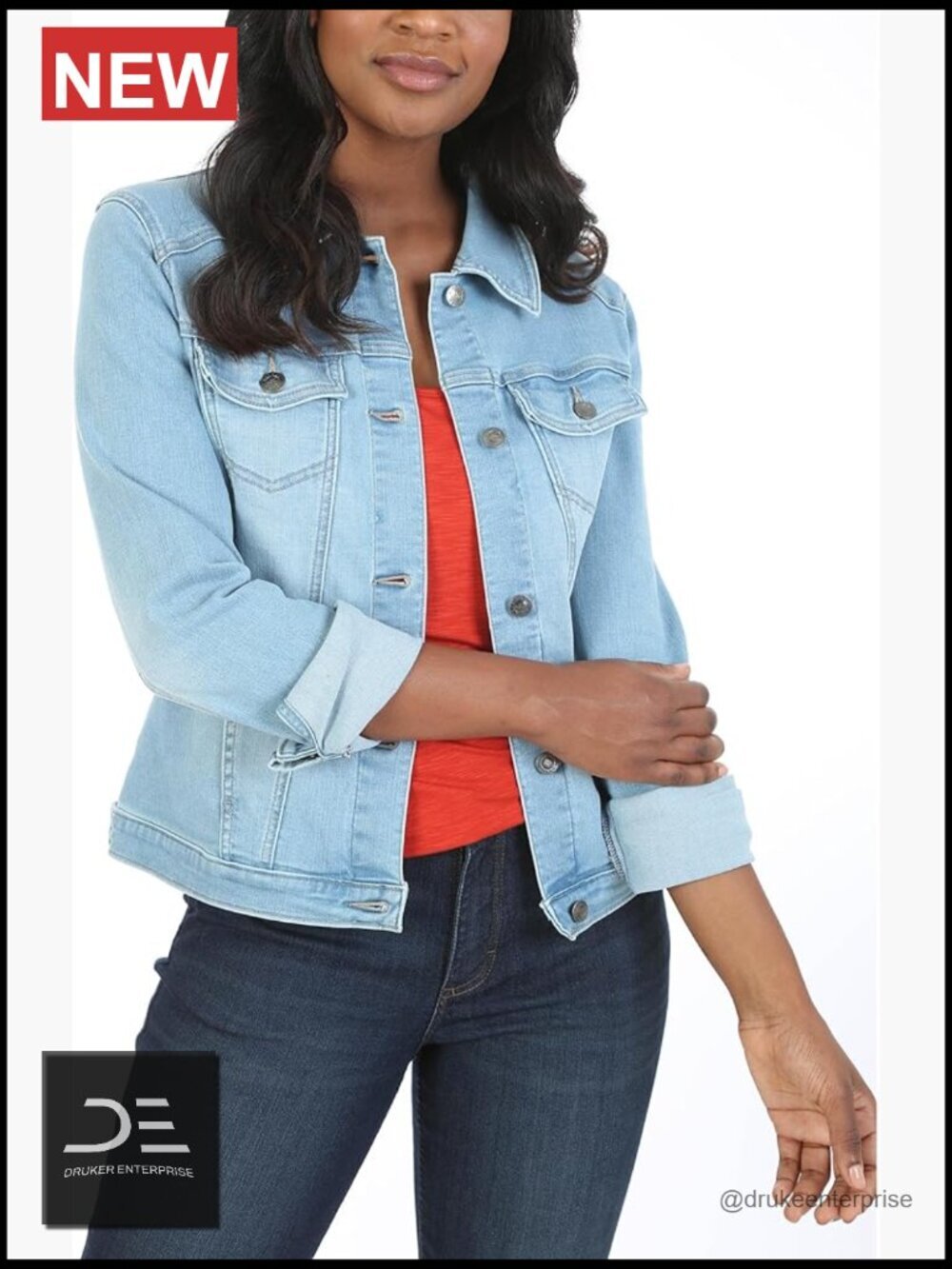 Stretch Denim Jacket with Button Closure for Casual Outings